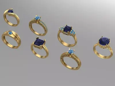 7 women gold rings 3D print model