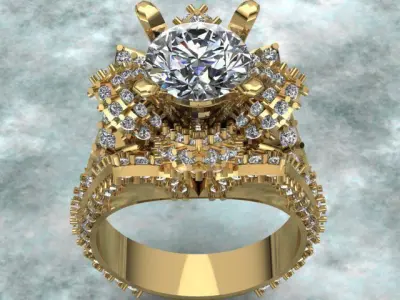 High Jewelry Luxury Diamond Flower Shaped Ring 3D print model