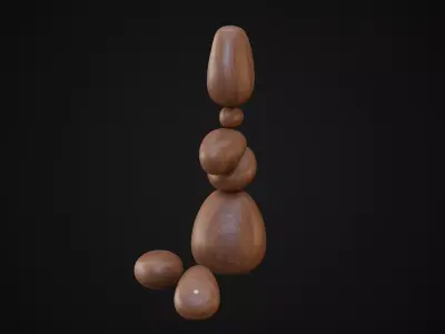 Wood Magnetic Balance Stone Sculpture Low-poly 3D model