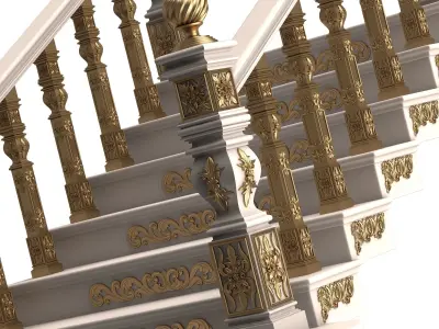 Carved Stair 01 White Low-poly 3D model