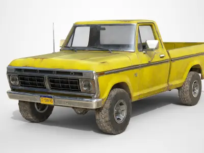 Ford Classic F100 pickup 1976 Old Yellow Low-poly 3D model