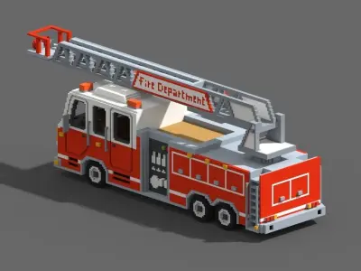 Voxel Fire Truck Low-poly 3D model