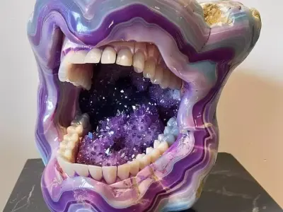 Crystal Mouth Sculpture Agate Jaw Amethyst Geode 3D Low-poly 3D model
