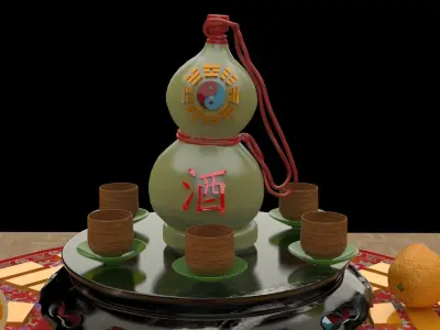 Chinese gourd wine bottle   3D model