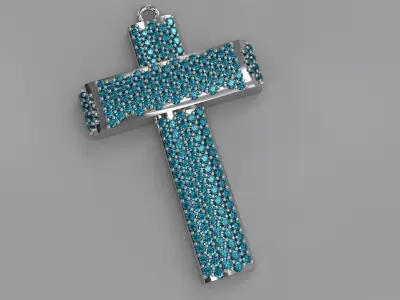Diamond Pave Cross Gold Silver Platinum Luxury Jewelry 3D print model
