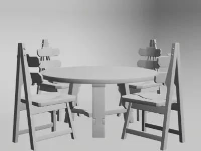 Brutalist Dining Table and Chairs Set Low-poly 3D model