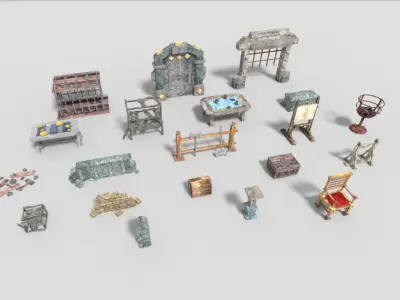 20 low poly dungeon props pack Low-poly 3D model