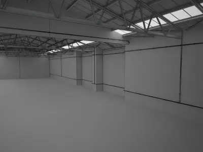 studio render empty warehouse with walls Low-poly 3D model