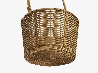 Wicker basket with long handle medium brown 3D model