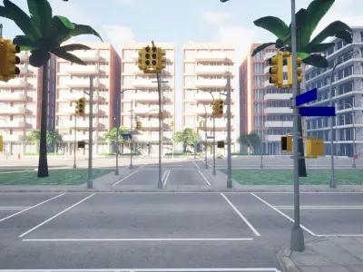 City Downtown Skyscraper Street - Unreal - Lot 07 Low-poly 3D model