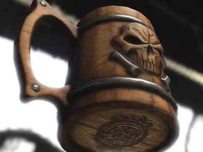 Motorcycle Engraved Wooden Beer Mug Low-poly 3D model