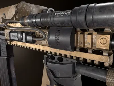 Daniel Defense MK18 GUN   Low poly Game Ready 3D Model Low-poly 3D model