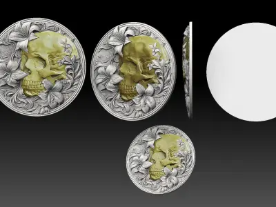 skull in flowers bass relief 3D print model