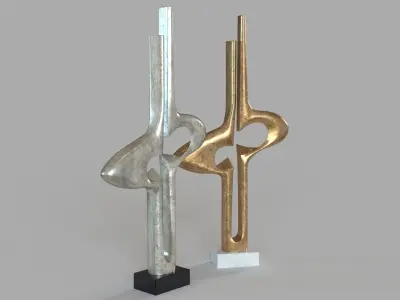 Brother And Sister Sculpture Silver And Gold Leaf 3D model