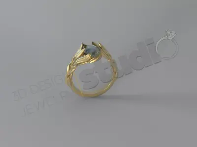 Luxury unique solitaire ring with art design in feather 3d model 3D print model