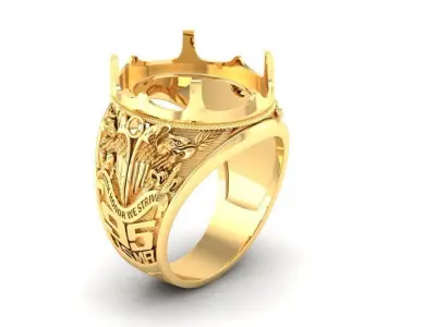 Luxury Oval Cabochon Gemstone Signet Ring for Men 197 3D print model