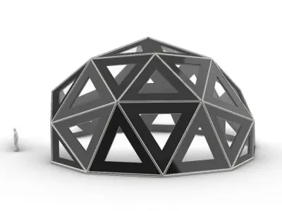 Geodesic Dome Large with Frame and Panels and Entryway 3D model