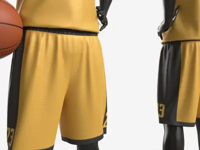 Male Mannequin in Basketball Uniform Standing with Ball 3D model