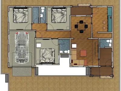 3 Bedroom House plan Model  Low-poly 3D model