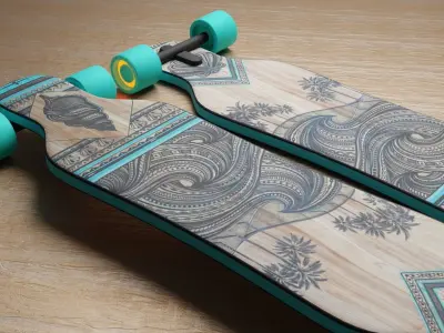 Skateboard hawaiian longboard Low-poly 3D model