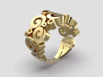 R 152 ring curly ornaments 3D print model
