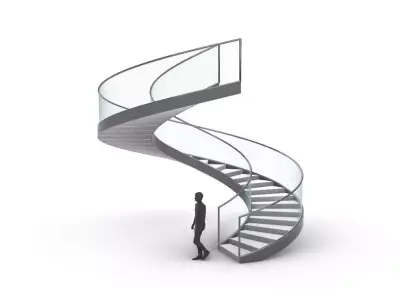 Spiral Staircase with Glass and Guardrail 360 3D model