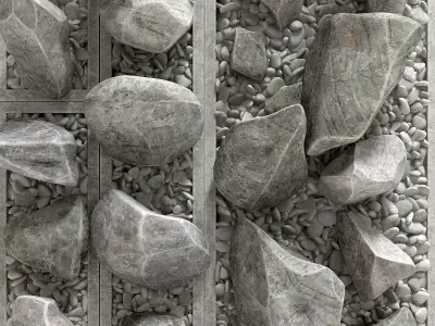 Flowerbed pebble rock decor street 3D model