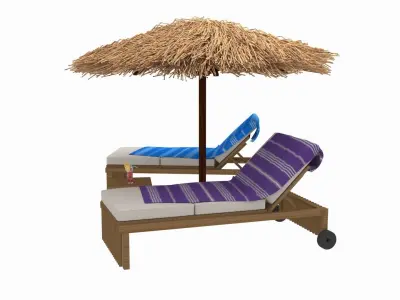 Sun Lounger and Parasol Set 3D model