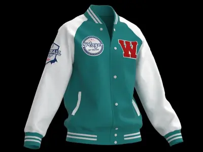 Female raglan varsity jacket 3D model