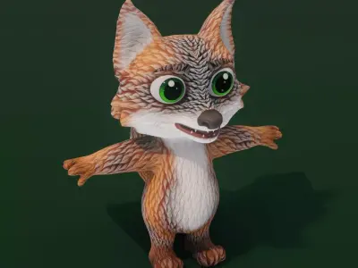 Cartoon Grey Fox 3D Model Low-poly 3D model