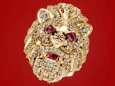 Lion Diamond Ring 3D print model