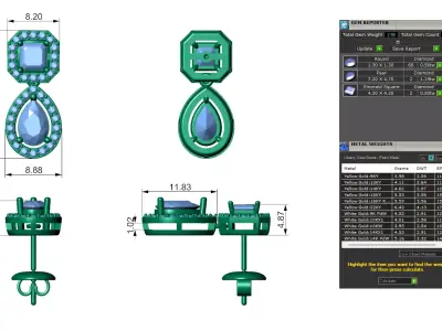 Asscher and Pear Diamond Drop Earrings For Women 3D print model
