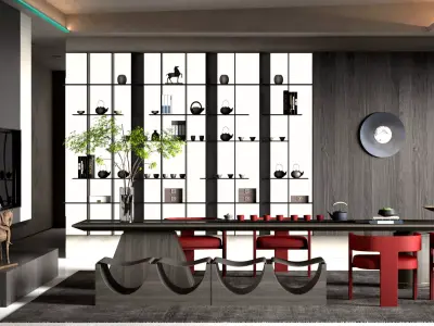 Chinese tearoom study room  Low-poly 3D model