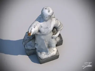 Statue 3 of woman with dog Low-poly 3D model