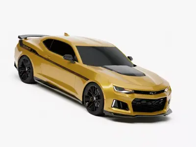 Modern Golden Yellow Muscle Car with Aerodynamic Sport Kit Low-poly 3D model