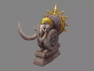 Stone elephant sculpture Low-poly 3D model
