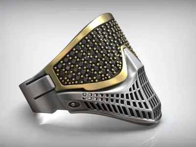 Paintball Gems Mask Blackened Silver Ring 3D print model
