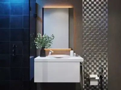 Realistic Modern Dark Luxury Bathroom Interior Scene 3D model