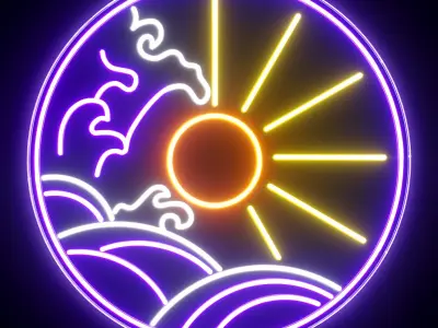 Ocean Sun Neon Sign 3D model