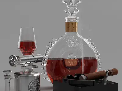 Set of wine and cigarettes 3D model
