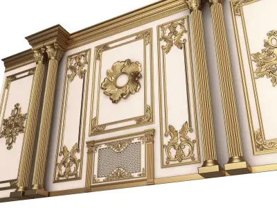 Boiserie Classic Wall with Mouldings 011 White Low-poly 3D model