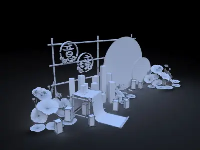 Chinese style beautiful Chen lotus calligraphy 3D model