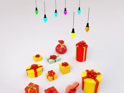 Christmas Gift boxes 3d model set  Low-poly 3D model