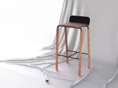 Scandinavian Bar stool With Leather Seat 3D model