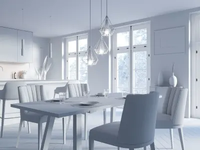 White Kitchen Interior Scene 3D model