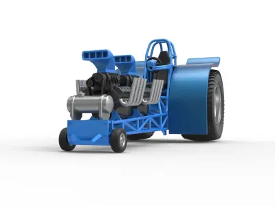 Pulling tractor with 2 engines V8 Scale 1 to 25 3D print model