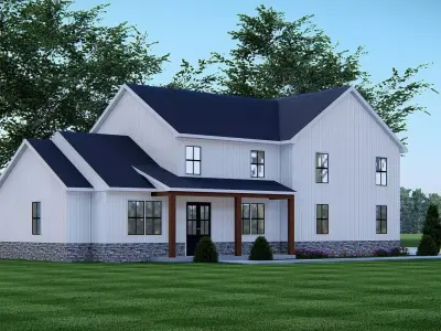 American Wooden Ranch Farmhouse Barndominium 3D Model Exterior 3D model