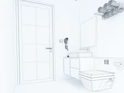 Bathroom modern with glass shower 3D model