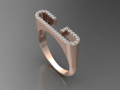 alphabet jewelry ring diamond letter G 3D print model