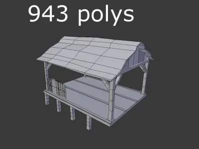 beach wooden hut Low-poly 3D model